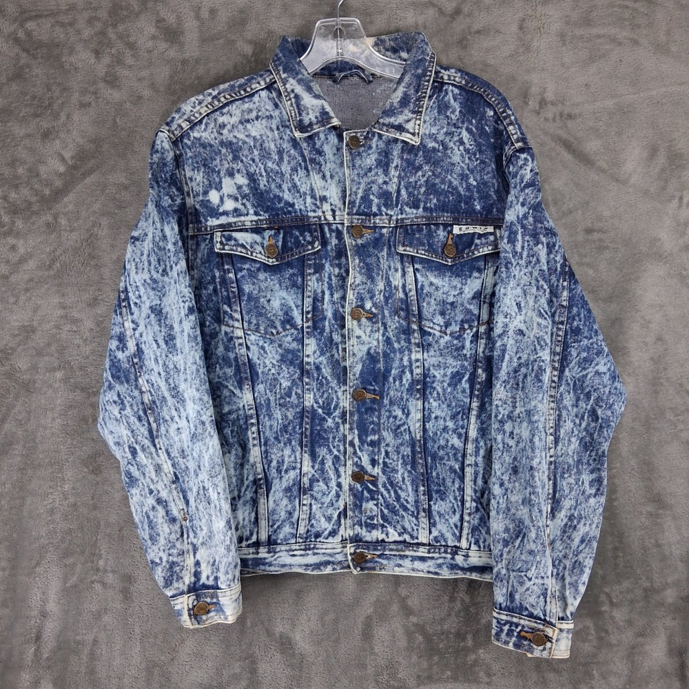 Vintage 80s Edwin Acid Wash Denim Jacket Mens L Blue HE-002 Trucker Jean Jacket